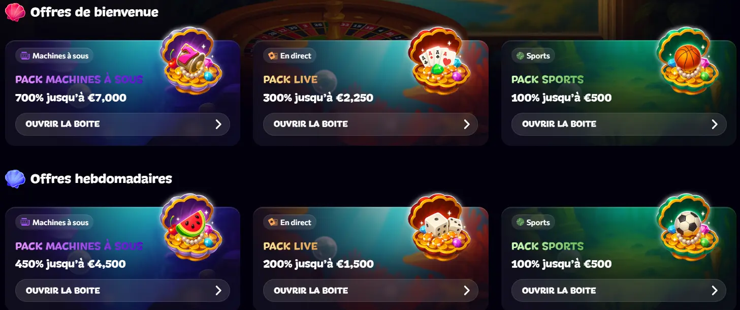 Promotions celui-ci — packs de bienvenue et hebdomadaires machines à sous, en direct et sports